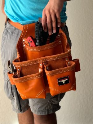 Oil Tanned Leather Pouch With Extra Big Pockets For Nails And Tools