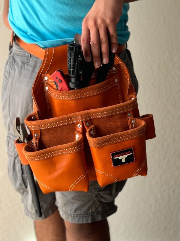 Oil Tanned Leather Pouch With Extra Big Pockets For Nails And Tools