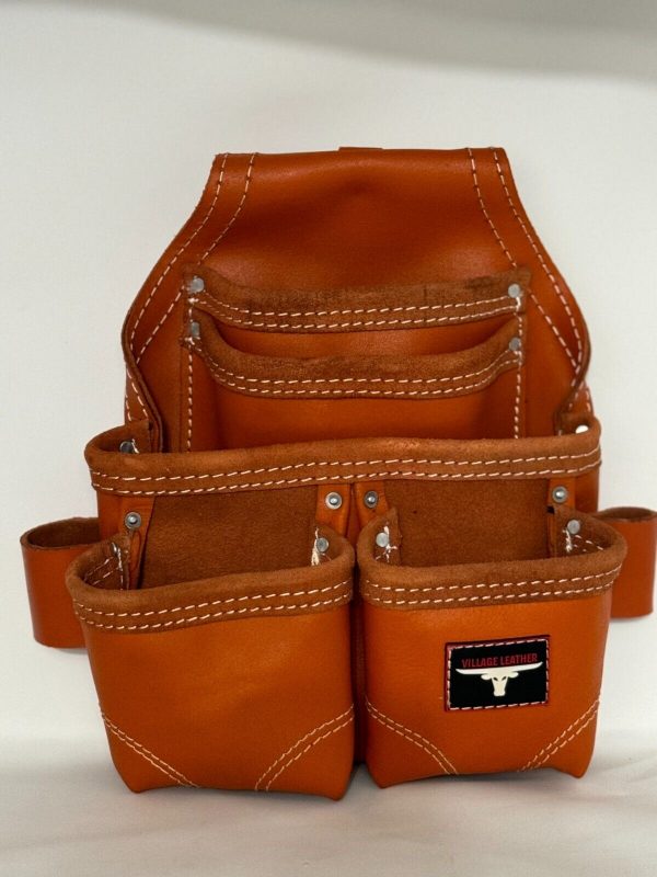 Oil Tanned Leather Pouch With Extra Big Pockets For Nails And Tools