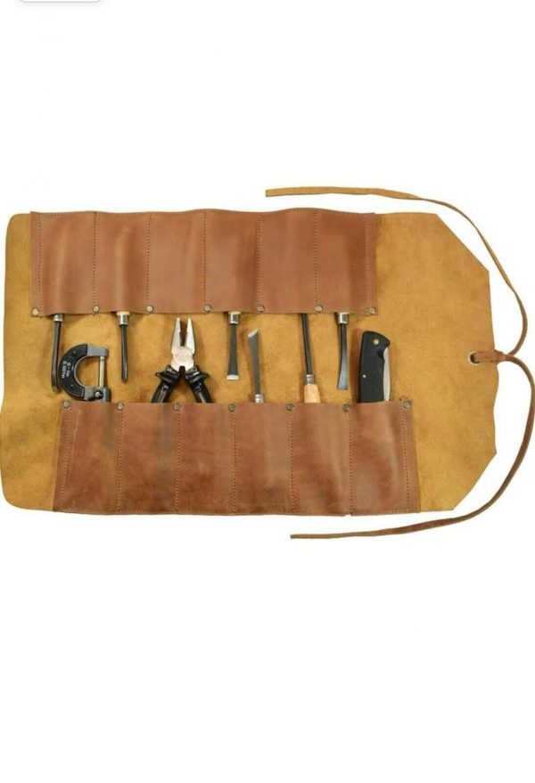 Leather Tool Roll Up Tool Kit Organiser , LeatherWrench Roll Chisel Pouch