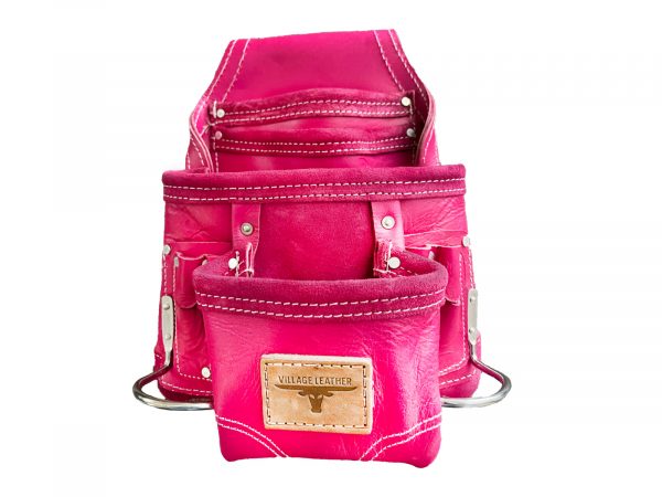 VILLAGE LEATHER 10 Pocket  Pink Top Grain   Leather Carpenter Tool Pouch Bag