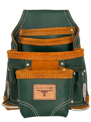 VILLAGE LEATHER 10 Pocket Top Grain Leather Carpenter Tool Pouch Bag with Belt