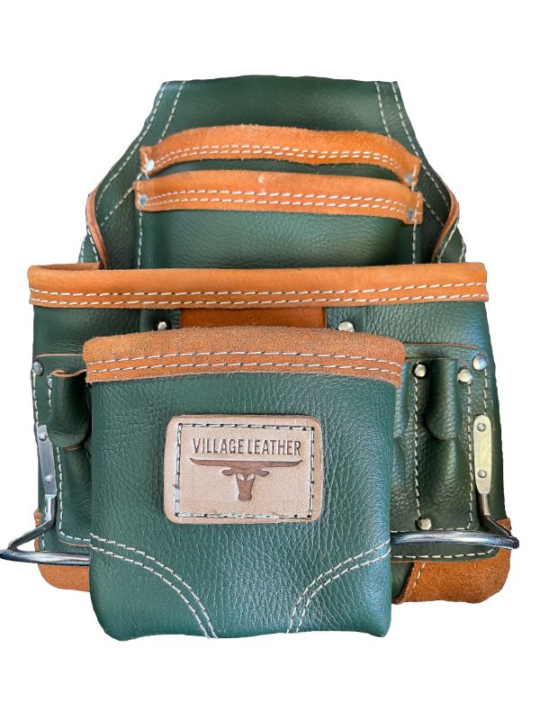 VILLAGE LEATHER 10 Pocket Top Grain Leather Carpenter Tool Pouch Bag with Belt