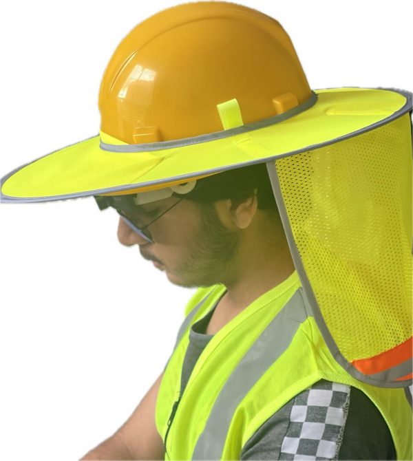 Hard Hat Sun Shade Visor for Full Brim Mesh Neck HI VIS REFLECTIVE STRIPE