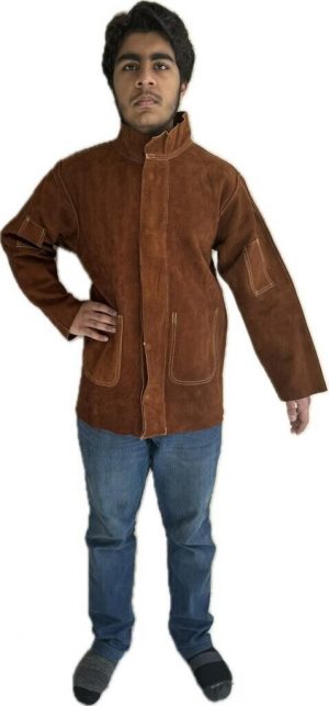 Leather Gold  Dark Brown Leather Welding Jacket