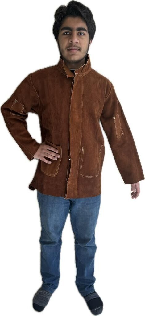 Leather Gold  Dark Brown Leather Welding Jacket