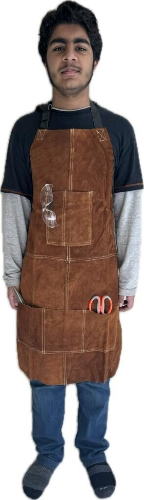 Leather Gold Apron Welding Apron Heat Flame Resistant Work Apron 6Pocket