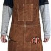 Leather Gold Apron Welding Apron Heat Flame Resistant Work Apron 6Pocket
