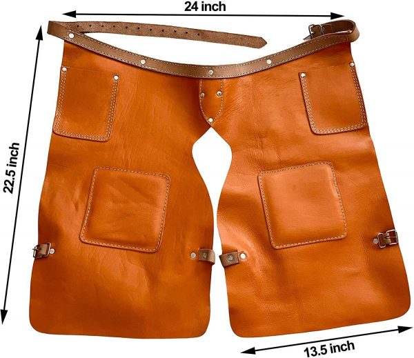 Leather Chaps, Apron, Orange Color for Work, Sports, Horse/Bike Gear, Saddle