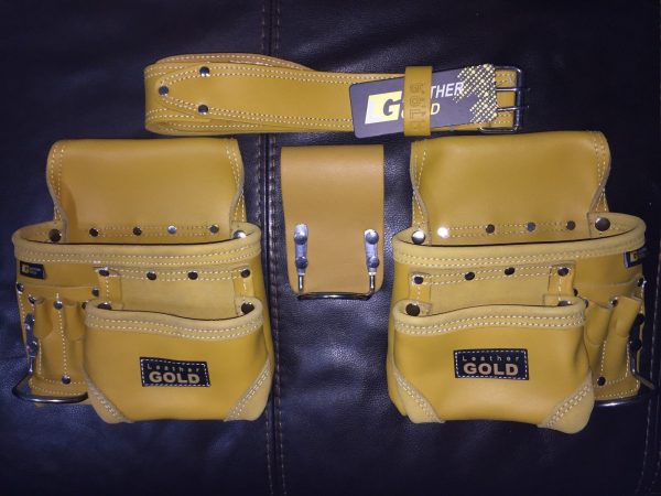 LEATHER GOLD Genuine Finished Leather Framer’s adjustable Rig, Tool Belt 3450