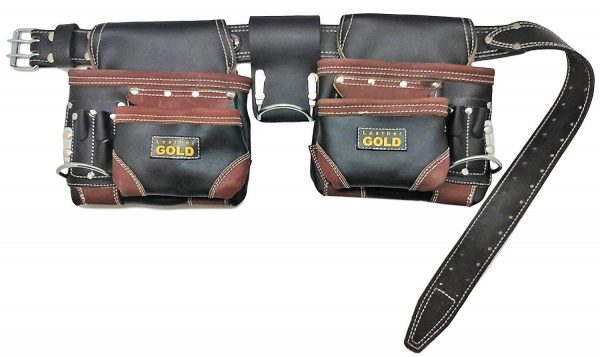 LEATHER GOLD Genuine Finished Leather Framer’s adjustable Rig, Tool Belt 3450