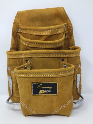 Leather Gold Economy 10-Pocket Suede Leather Carpenter Tool Bag & Storage Pouch.