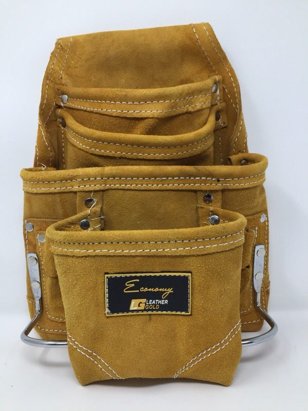 Leather Gold Economy 10-Pocket Suede Leather Carpenter Tool Bag & Storage Pouch.