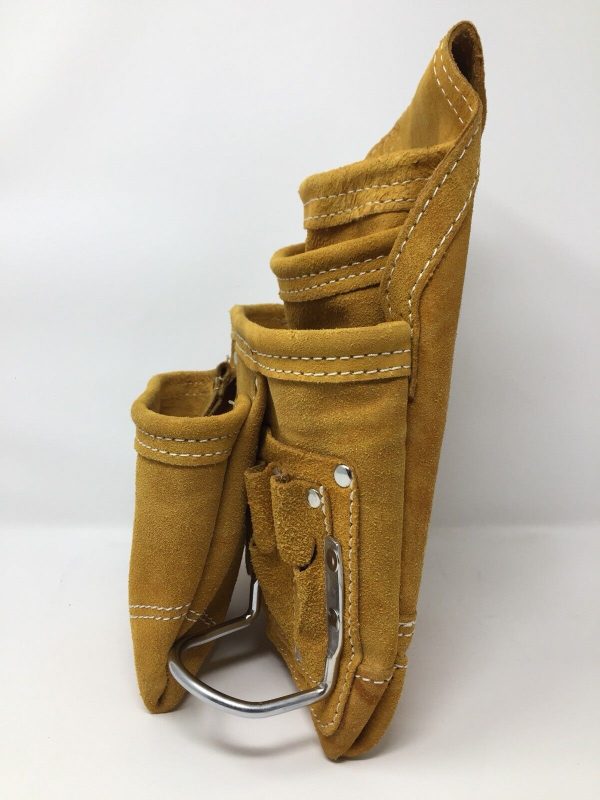 Leather Gold Economy 10-Pocket Suede Leather Carpenter Tool Bag & Storage Pouch.
