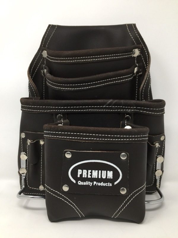 Pack Of 10  Leather Gold “PREMIUM”Ten Pocket Oil Tann Tool Pouch  Hammer Holders