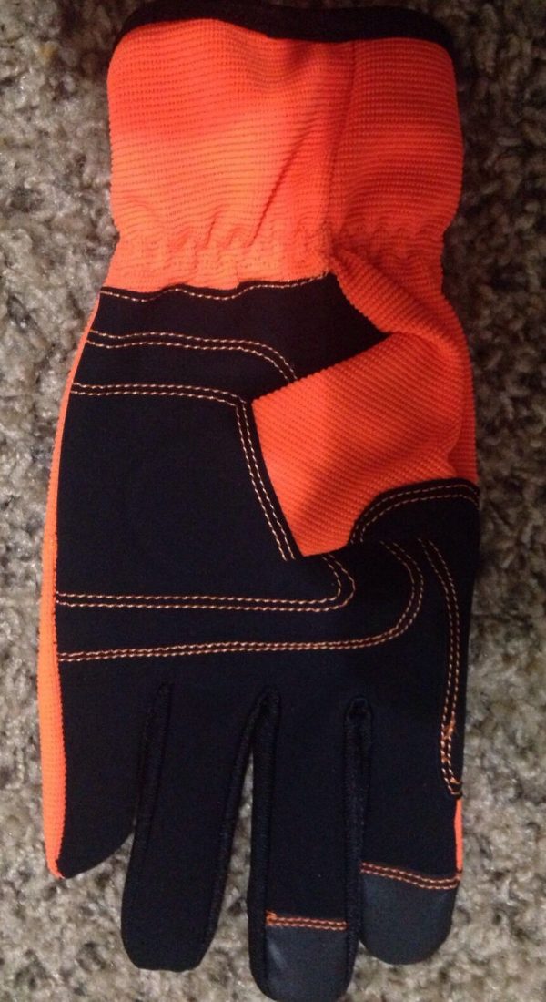 Touch Screen, High Vis Synthetic Leather Mechanics Gloves, Orange Color Size L