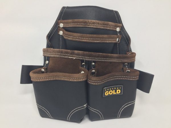 Leather Gold Oil Tanned Leather Pouch With Extra Big Pockets For Nails And Tools
