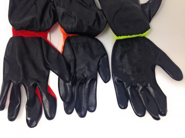 120 Pairs Mastpur Nitrile Coated Work Gloves (Size Small) Green, Orange  & Red
