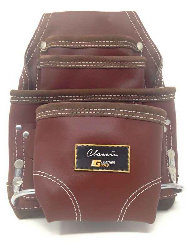Pack Of 5  Leather CLASSIC Ten Pocket BRN Tann Tool Pouch 2 Hammer Holders