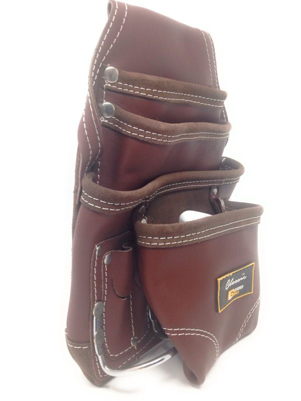 Pack Of 5  Leather CLASSIC Ten Pocket BRN Tann Tool Pouch 2 Hammer Holders