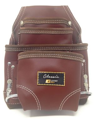 Pack Of 10  Leather Gold CLASSIC Ten Pocket BRN Tann Tool Pouch 2 Hammer Holders