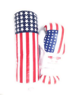 16 oz USA FLAG COLOR BOXING GLOVES & PUNCHING BAG TRAINING SET for Youth