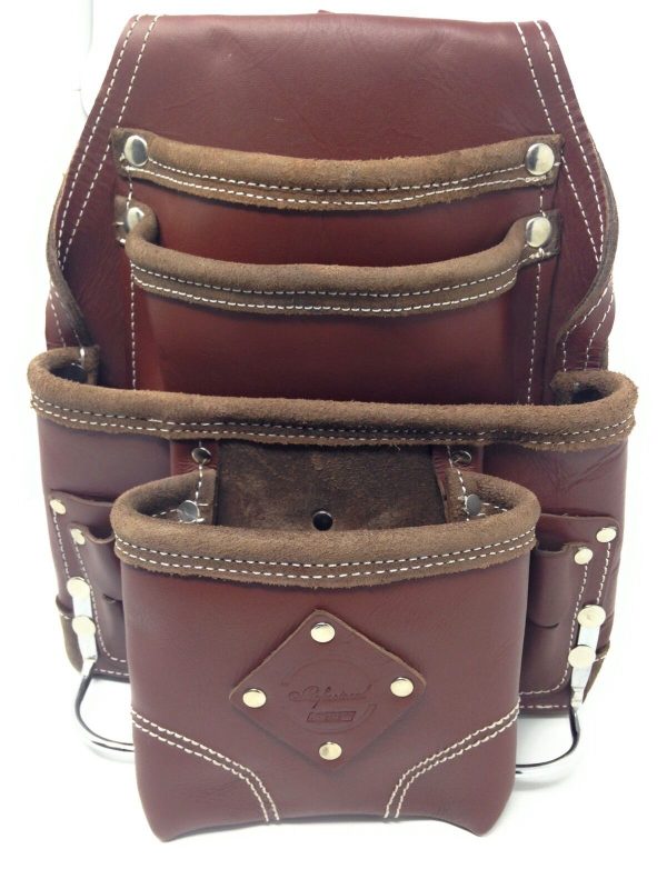 Leather Gold PROFESSIONAL Ten Pocket Grain Leather Tool Pouch With Hammer Holder