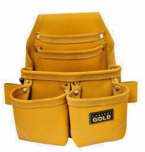 Leather Gold Oil Tanned Leather Pouch With Extra Big Pockets For Nails And Tools