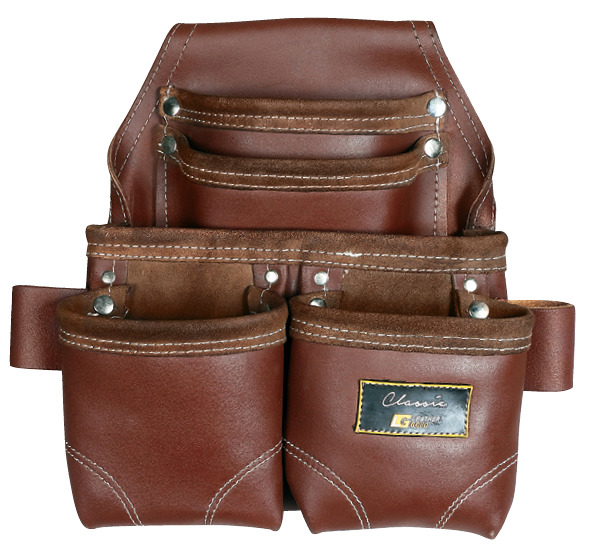 Leather Gold Oil Tanned Leather Pouch With Extra Big Pockets For Nails And Tools